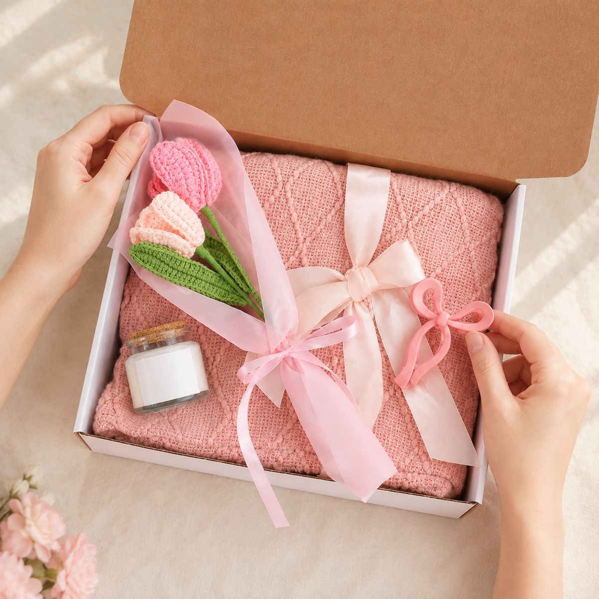Blush & Bloom – personalisierbares 4-teiliges Cozy Geschenkset 🌸🕯️