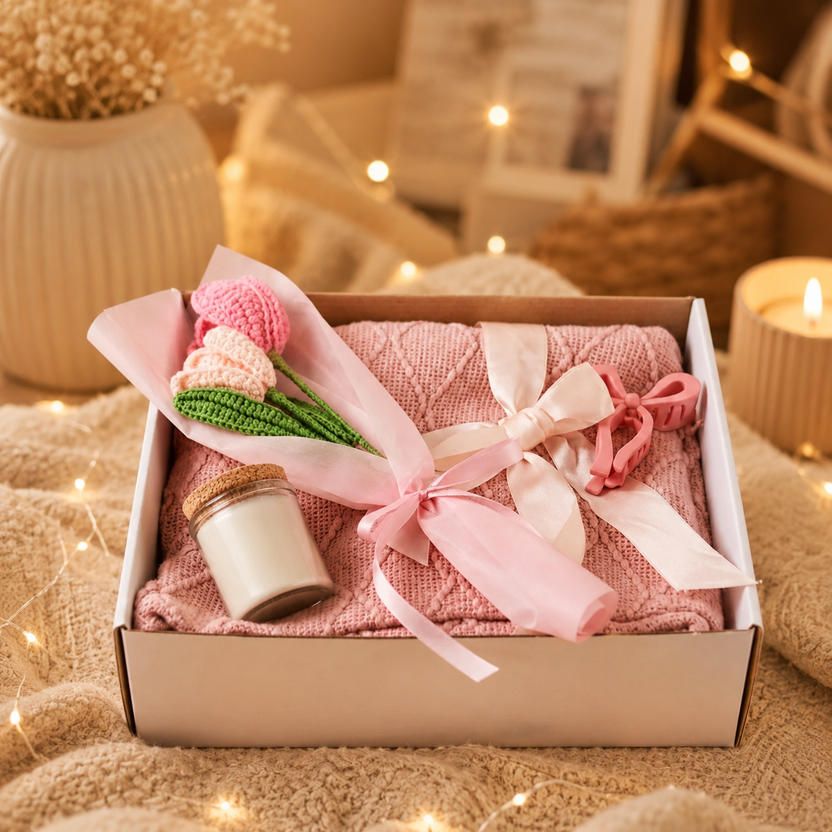 Blush & Bloom – personalisierbares 4-teiliges Cozy Geschenkset 🌸🕯️