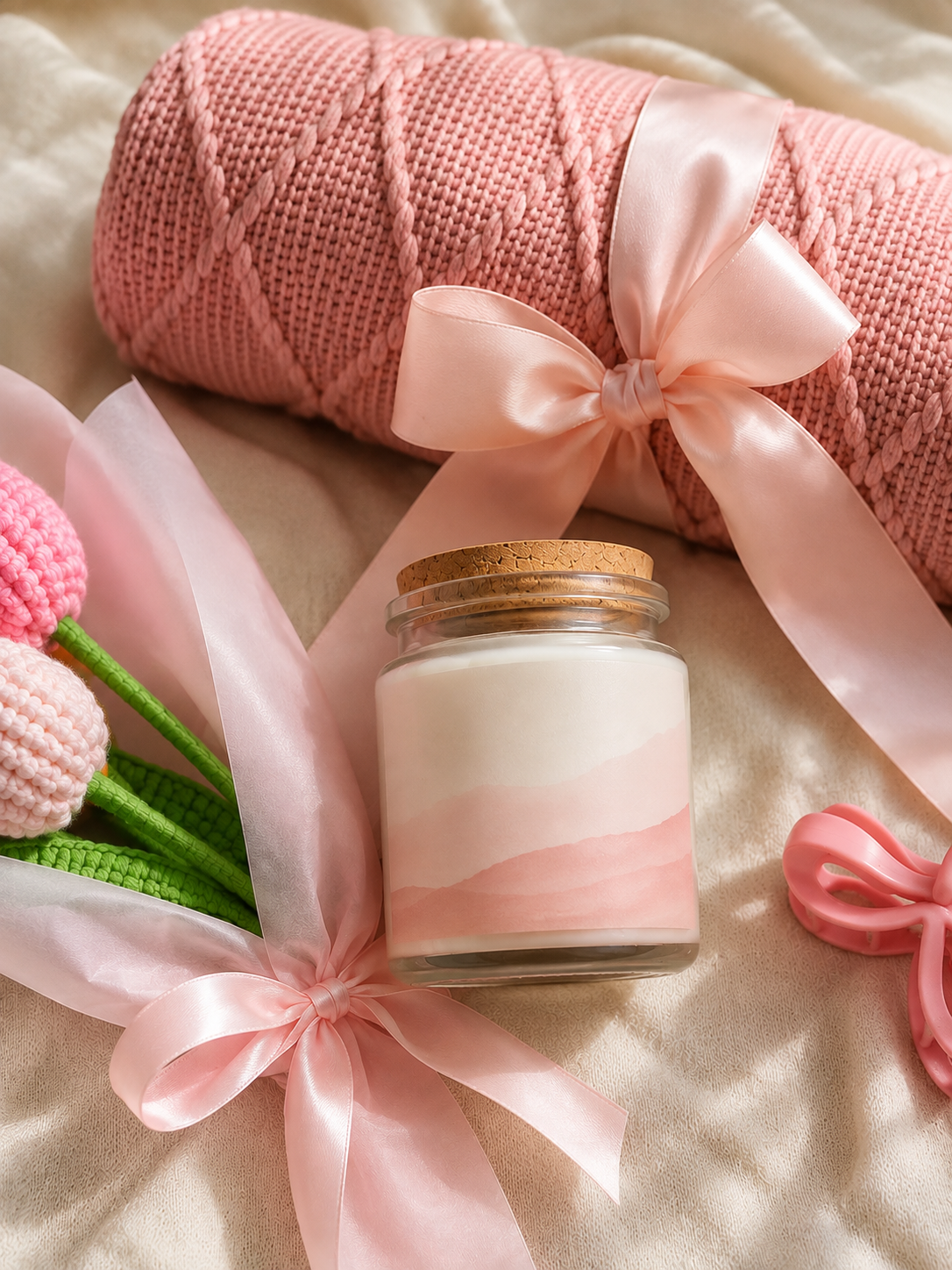 Blush & Bloom – personalisierbares 4-teiliges Cozy Geschenkset 🌸🕯️